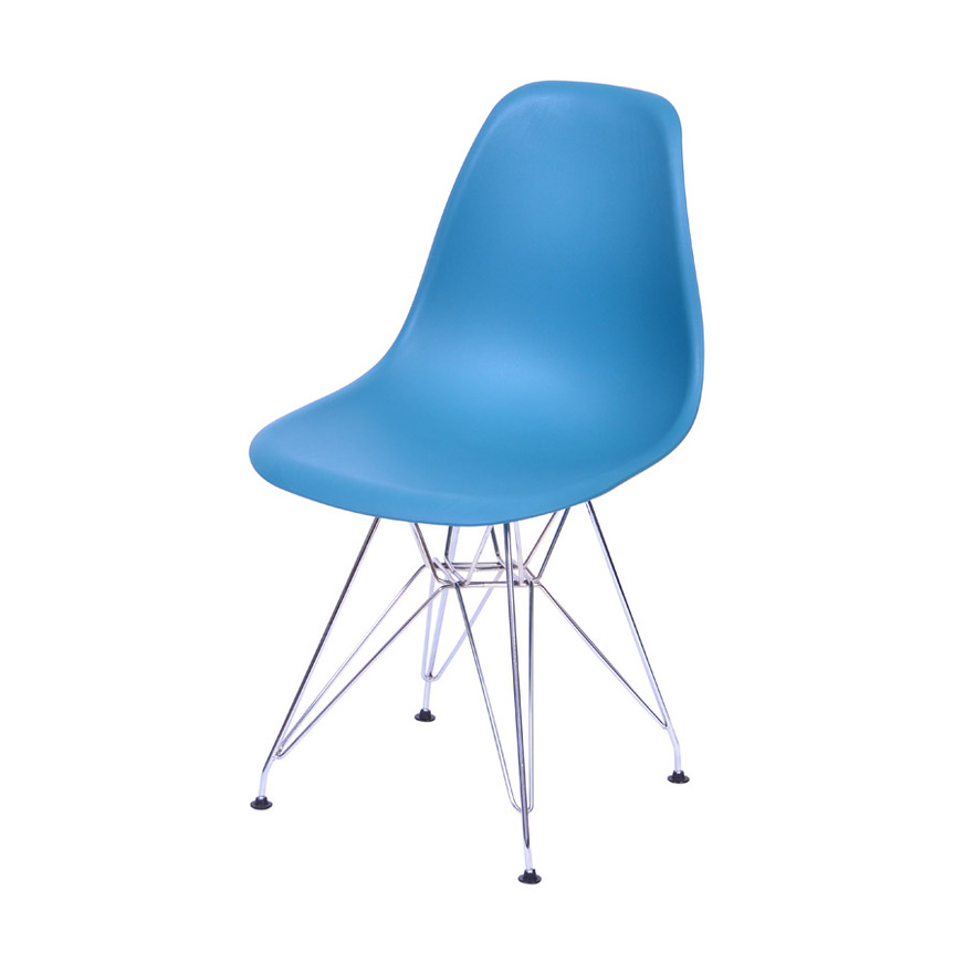 Cadeira Charles Eames DKR base Cromada Azul petroleo
