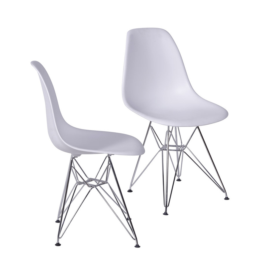 Kit 2 Cadeiras Charles Eames DKR base Cromada Branca