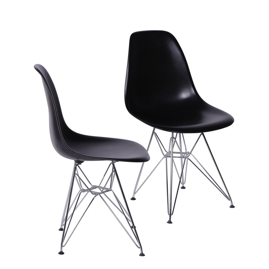 Kit 2 Cadeiras Charles Eames DKR base Cromada Preta