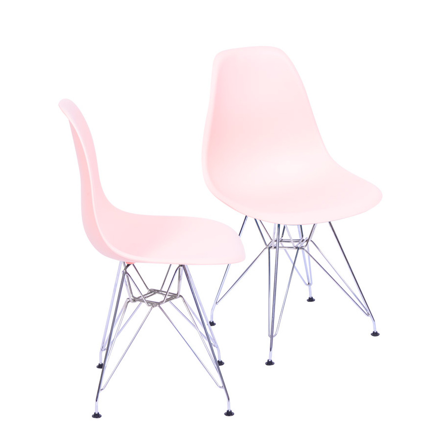 Kit 2 Cadeiras Charles Eames DKR base Cromada Salmao