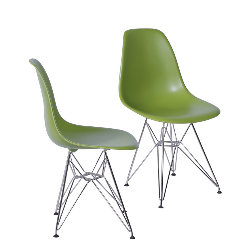 Kit 2 Cadeiras Charles Eames DKR base Cromada Verde