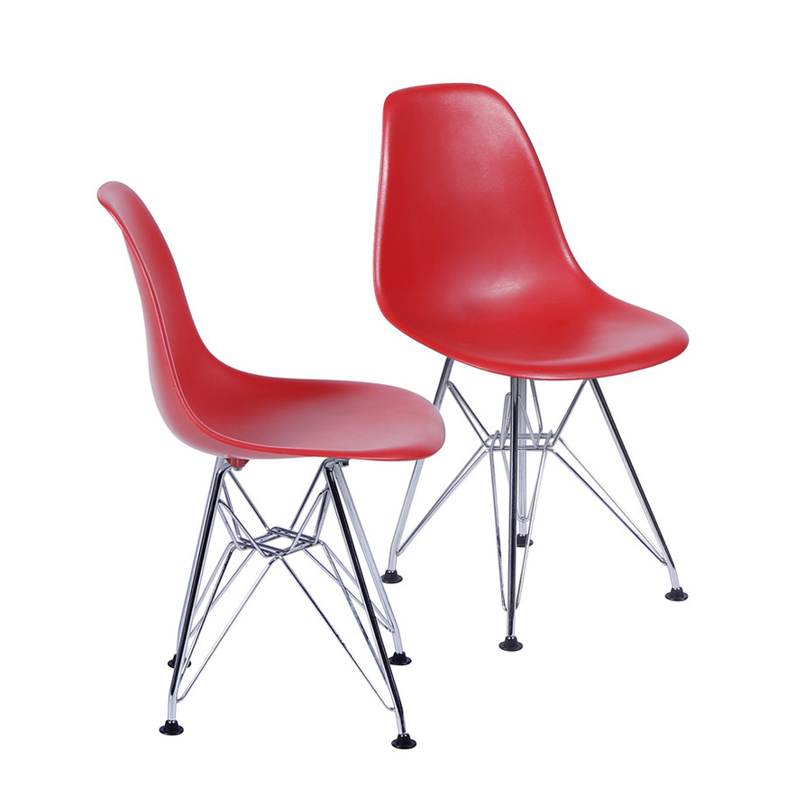 Kit 2 Cadeiras Charles Eames DKR base Cromada Vermelha