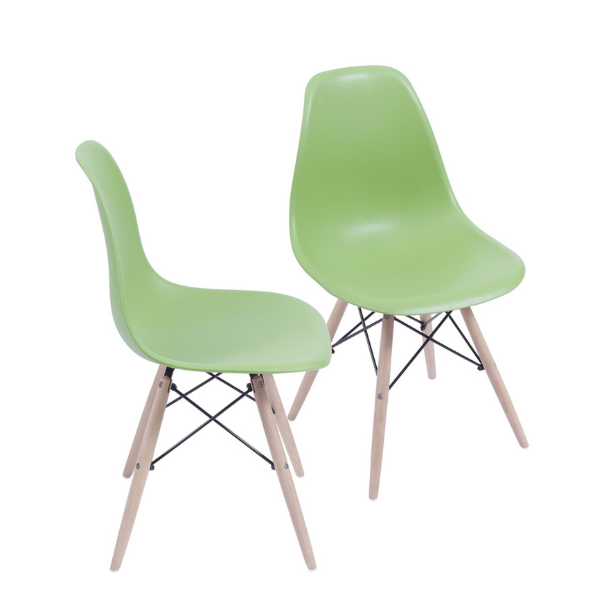 Kit 2 Cadeiras Charles Eames DKR base Madeira Verde