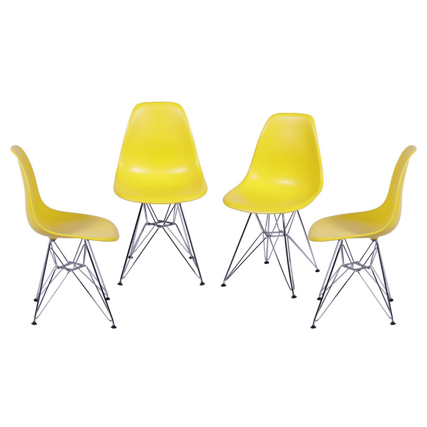 Kit 4 Cadeiras Charles Eames DKR base Cromada Amarela