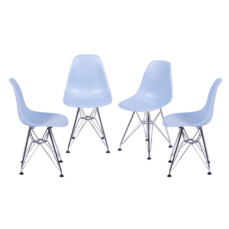 Kit 4 Cadeiras Charles Eames DKR base Cromada Azul