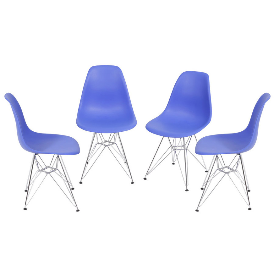 Kit 4 Cadeiras Charles Eames DKR base Cromada Azul escuro