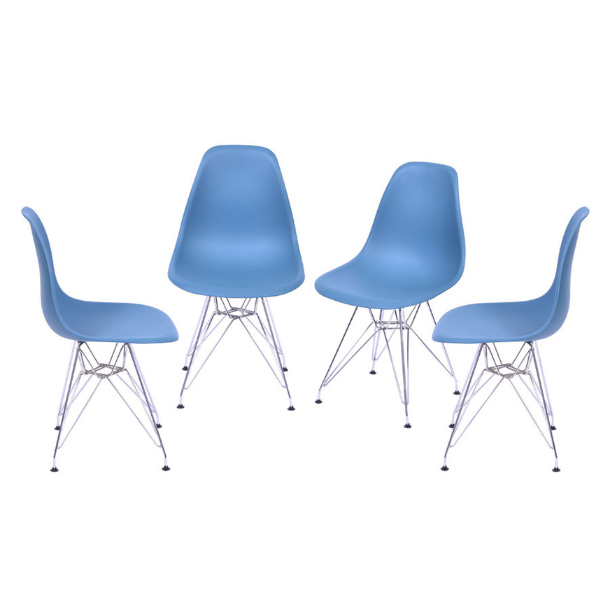Kit 4 Cadeiras Charles Eames DKR base Cromada Azul petroleo