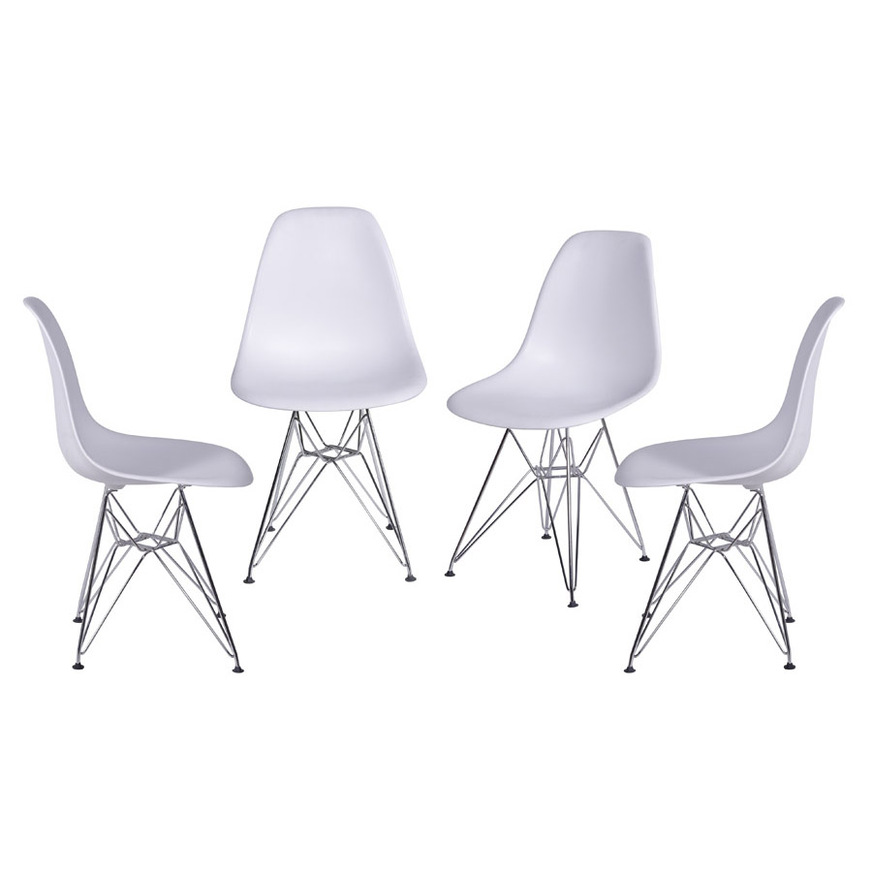 Kit 4 Cadeiras Charles Eames DKR base Cromada Branca