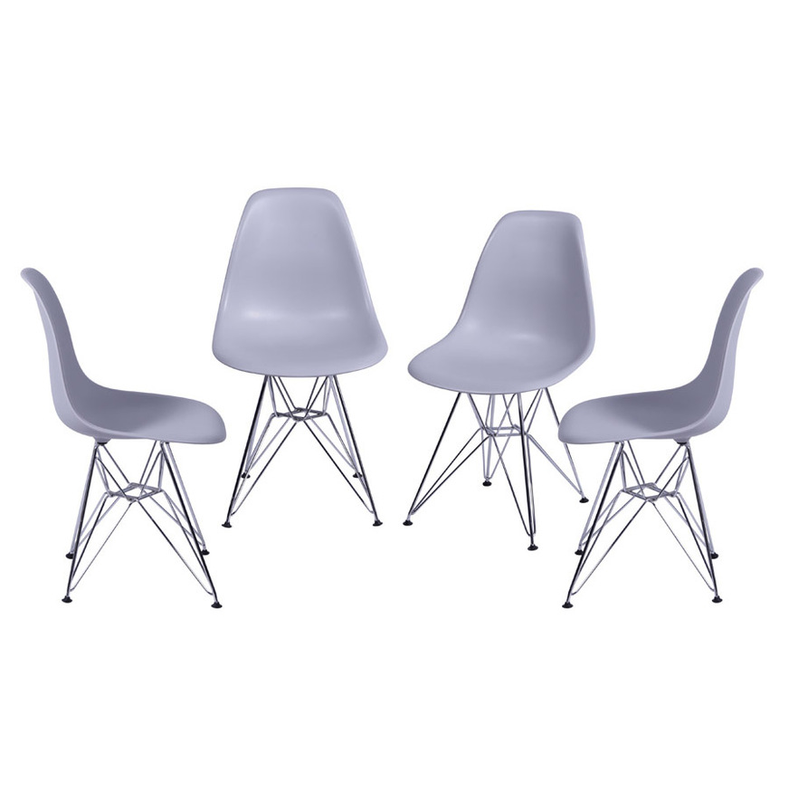 Kit 4 Cadeiras Charles Eames DKR base Cromada Cinza