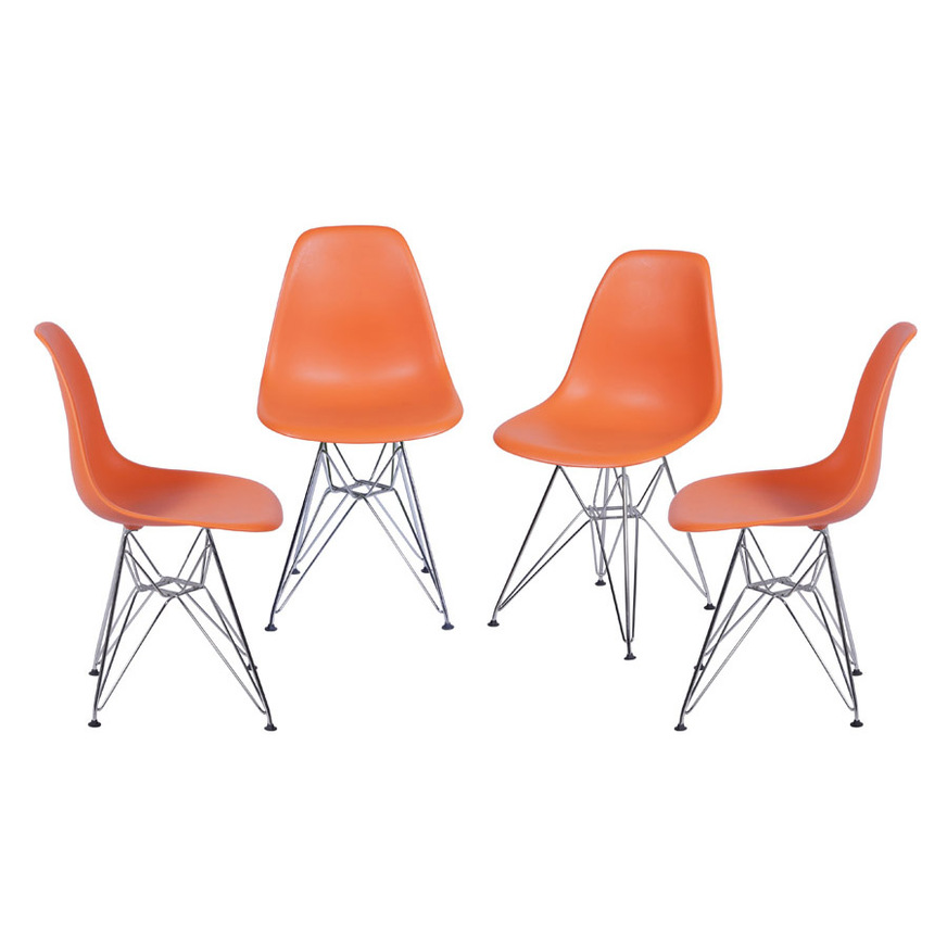 Kit 4 Cadeiras Charles Eames DKR base Cromada Laranja