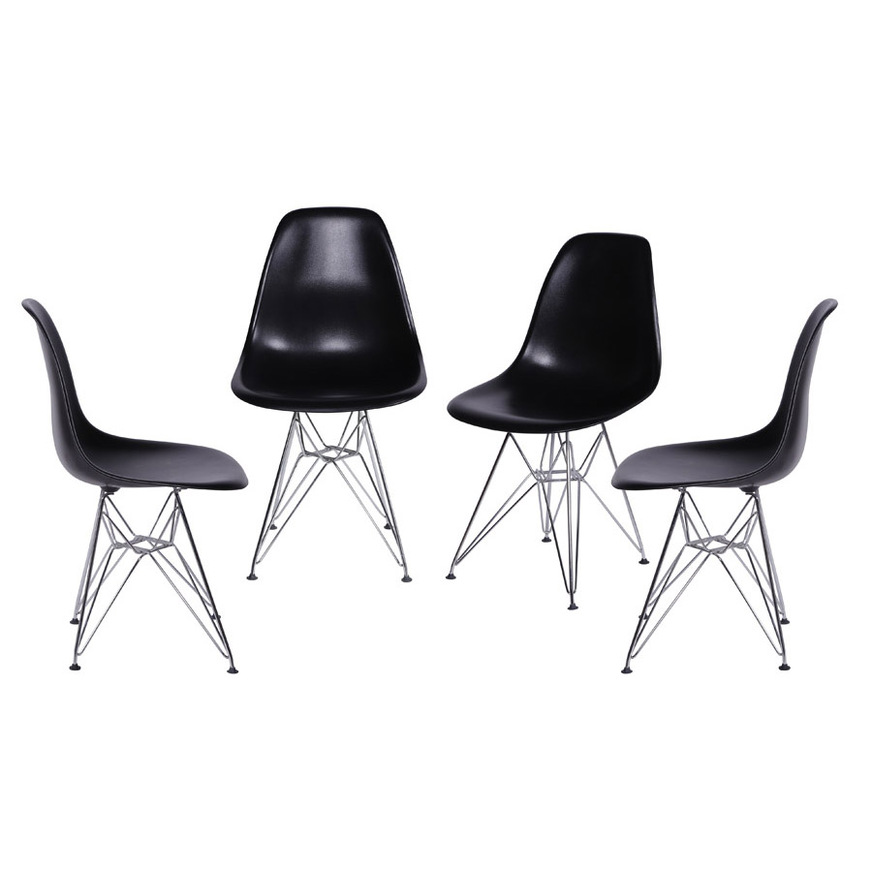 Kit 4 Cadeiras Charles Eames DKR base Cromada Preta