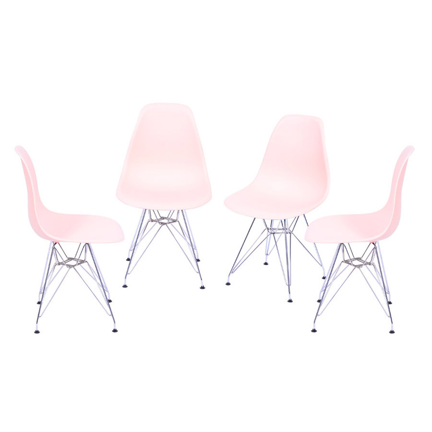 Kit 4 Cadeiras Charles Eames DKR base Cromada Salmao
