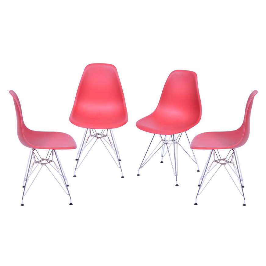 Kit 4 Cadeiras Charles Eames DKR base Cromada Telha