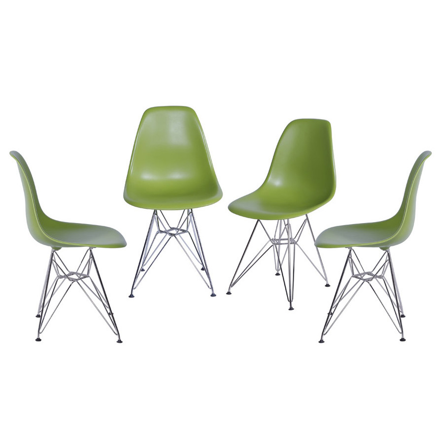 Kit 4 Cadeiras Charles Eames DKR base Cromada Verde