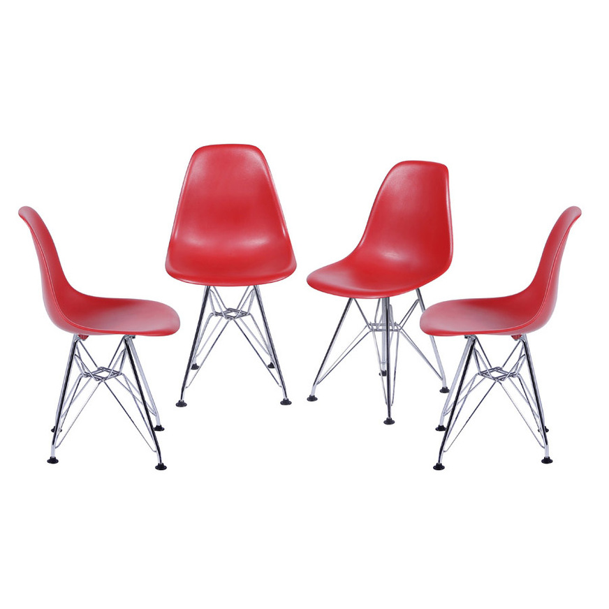 Kit 4 Cadeiras Charles Eames DKR base Cromada Vermelha