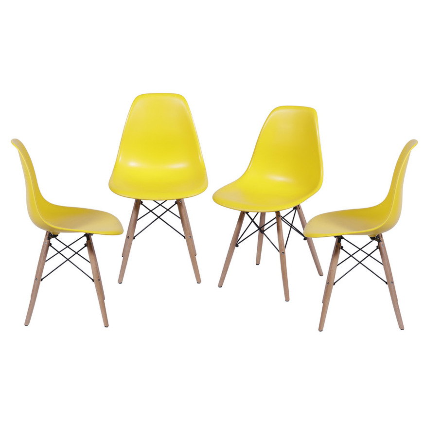 Kit 4 Cadeiras Charles Eames DKR base Madeira Amarela