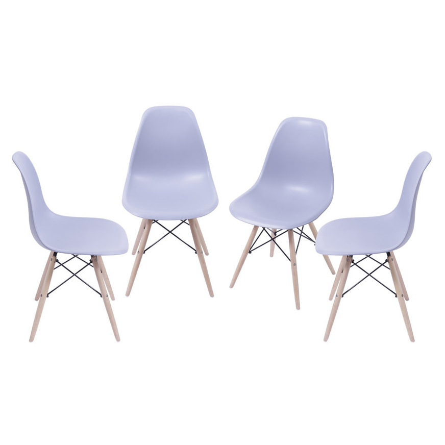 Kit 4 Cadeiras Charles Eames DKR base Madeira Cinza