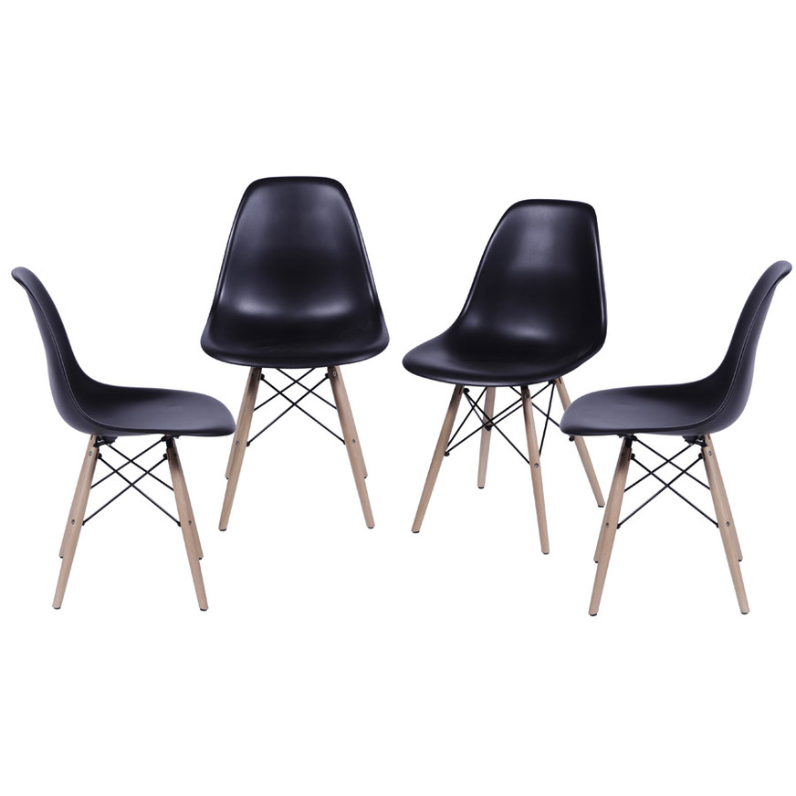Kit 4 Cadeiras Charles Eames DKR base Madeira Preta