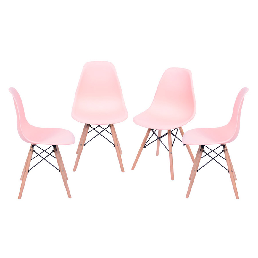 Kit 4 Cadeiras Charles Eames DKR base Madeira Salmao