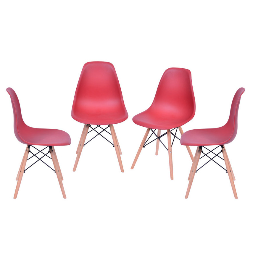 Kit 4 Cadeiras Charles Eames DKR base Madeira Telha