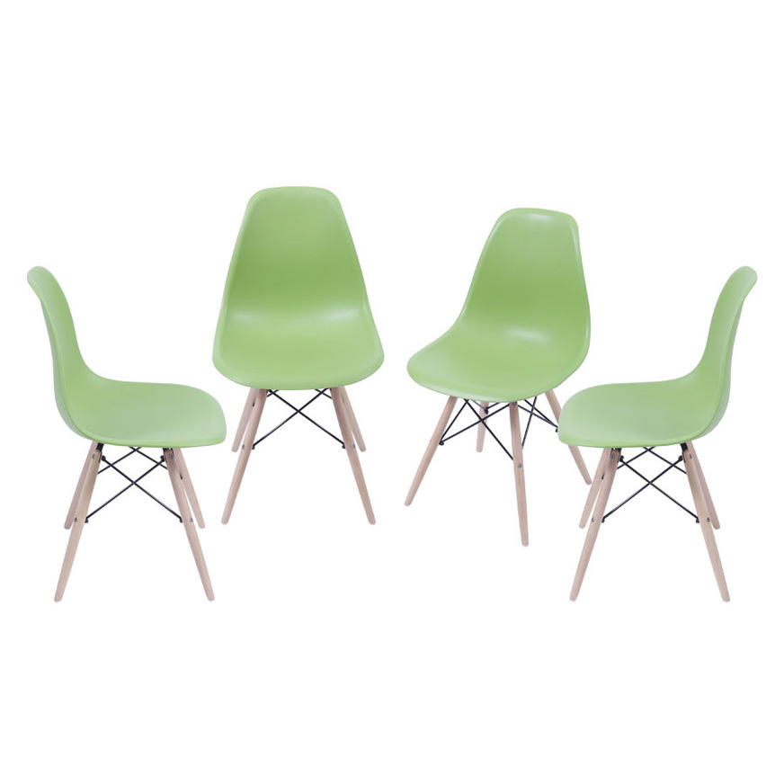 Kit 4 Cadeiras Charles Eames DKR base Madeira Verde