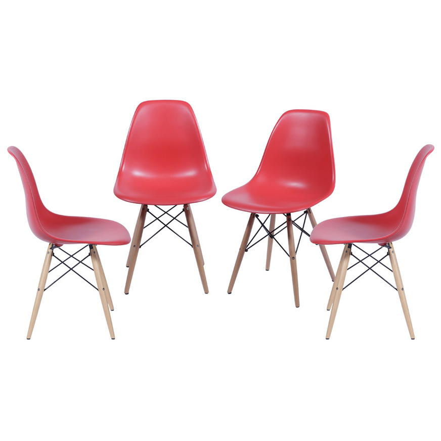 Kit 4 Cadeiras Charles Eames DKR base Madeira Vermelha