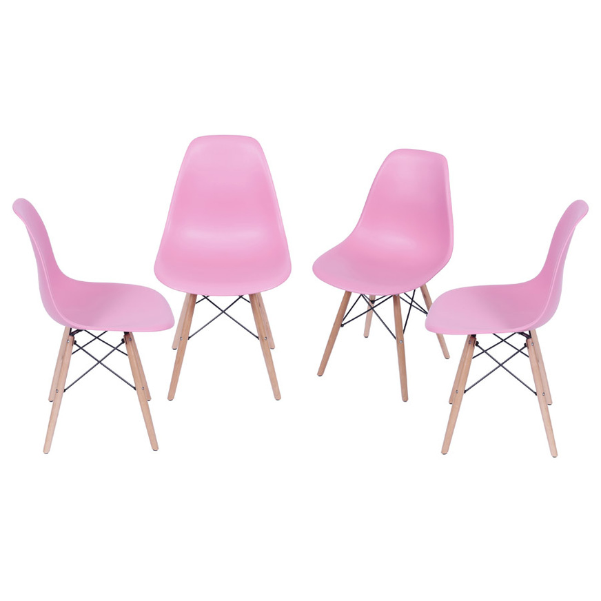 Kit 4 Cadeiras Charles Eames DKR base Madeira Rosa