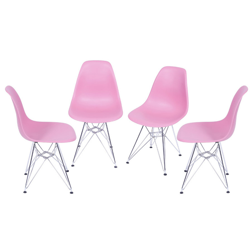 Kit 4 Cadeiras Charles Eames DKR base Cromada Rosa