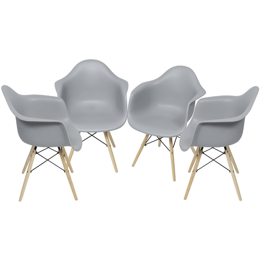 Kit 4 Cadeiras Charles Eames DKR com braço Cinza