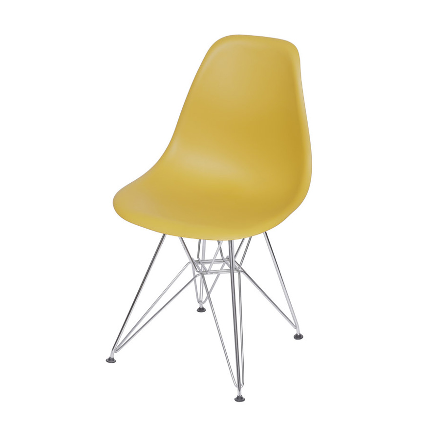 Cadeira Charles Eames DKR base Cromada Açafrao