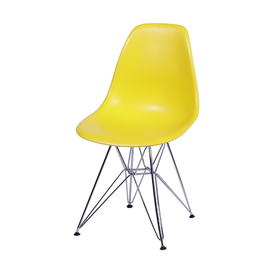 Cadeira Charles Eames DKR base Cromada Amarela