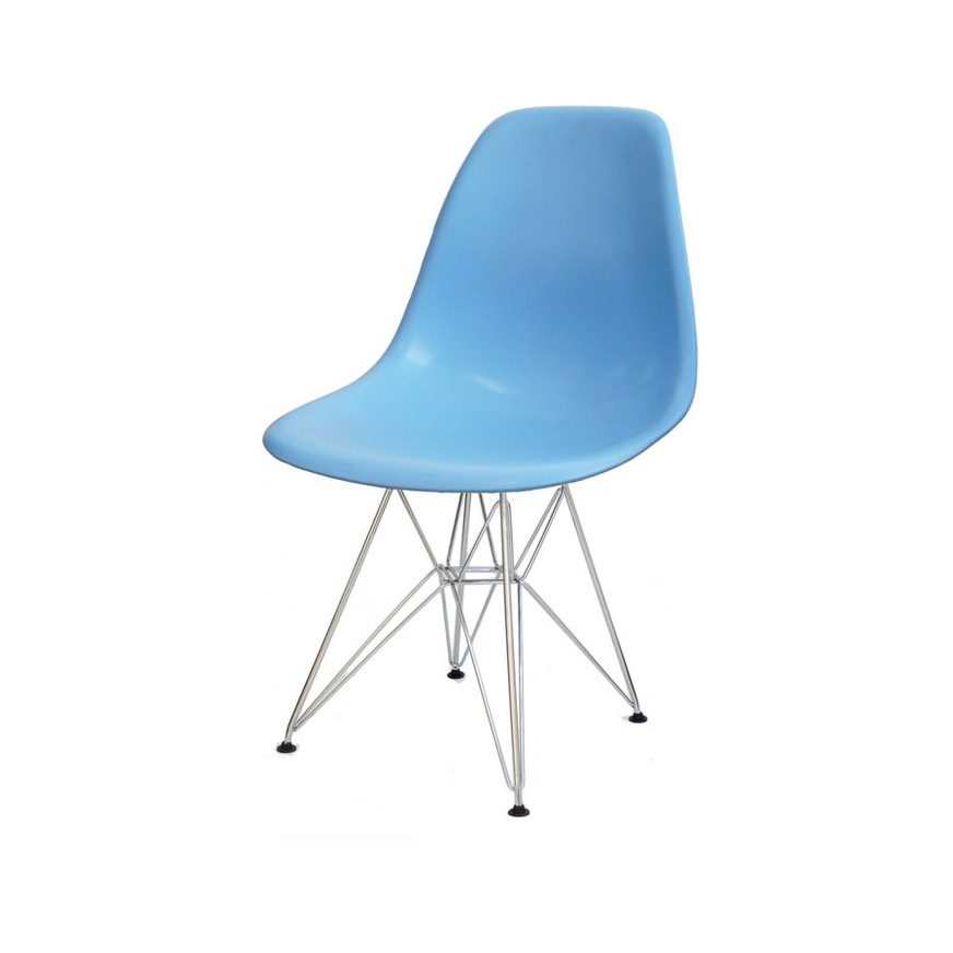 Cadeira Charles Eames DKR base Cromada Azul claro