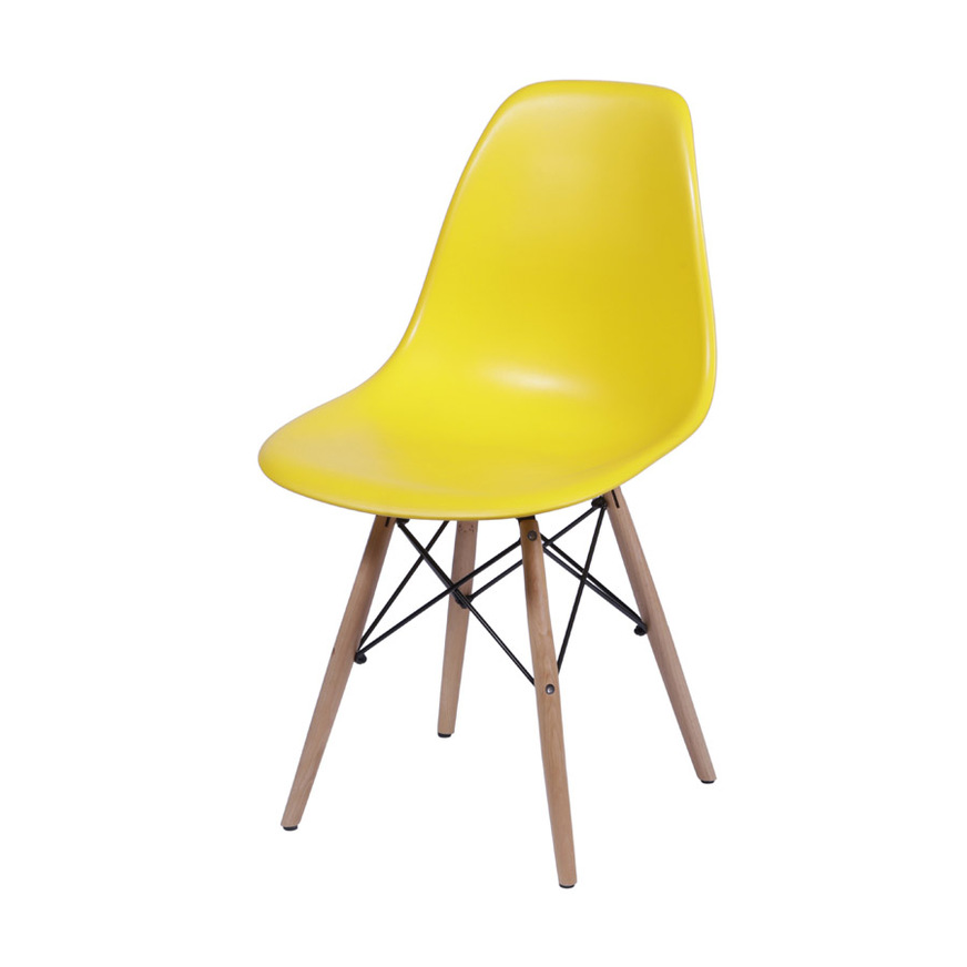 Cadeira Charles Eames DKR base Madeira Amarela