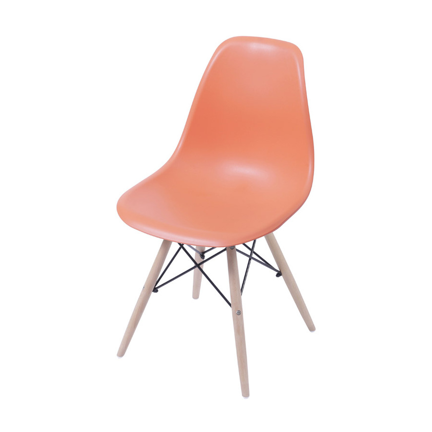 Cadeira Charles Eames DKR base Madeira Laranja