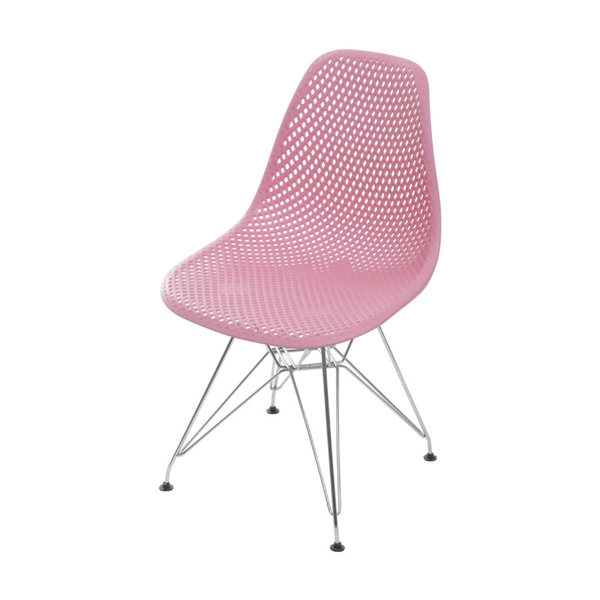 Cadeira Colmeia base Cromada Rosa