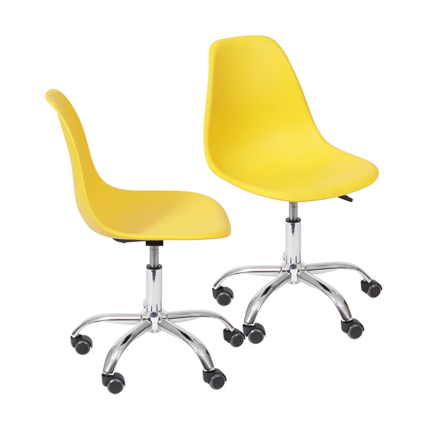 Kit 2 Cadeiras Charles Eames DKR base Rodízio Amarela