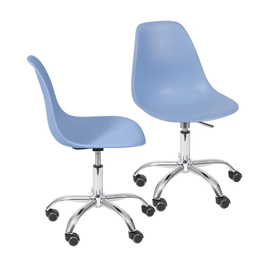 Kit 2 Cadeiras Charles Eames DKR base Rodízio Azul Claro
