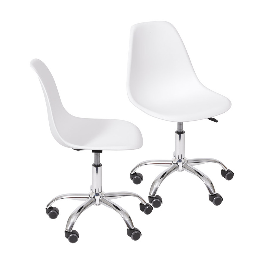 Kit 2 Cadeiras Charles Eames DKR base Rodízio Branca