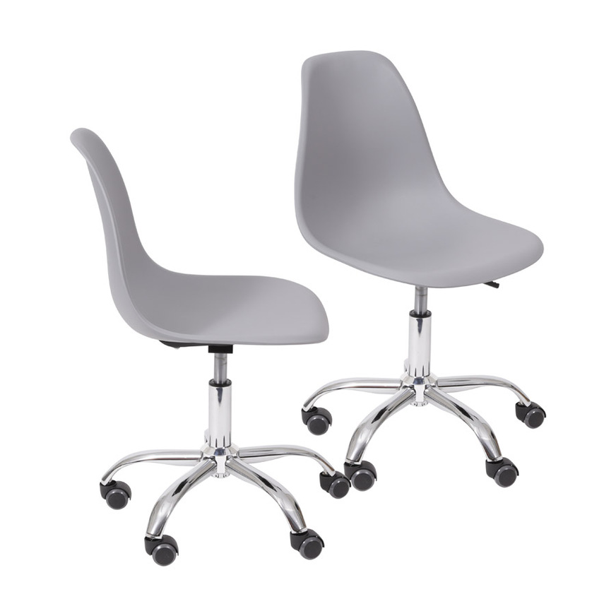 Kit 2 Cadeiras Charles Eames DKR base Rodízio Cinza