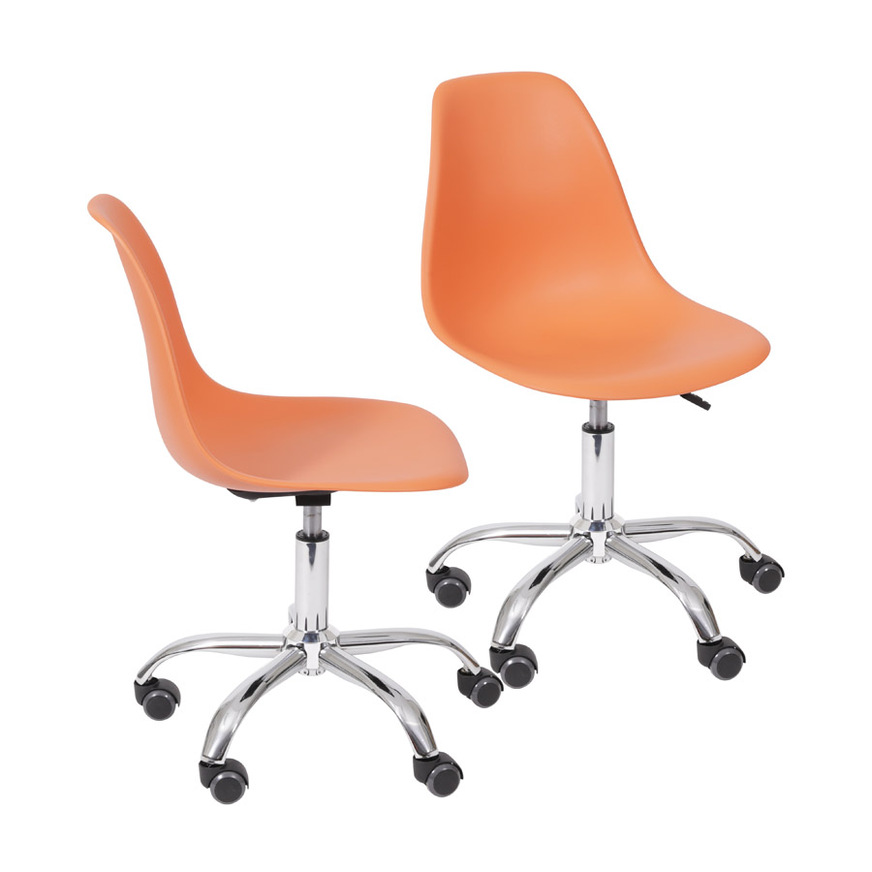Kit 2 Cadeiras Charles Eames DKR base Rodízio Laranja