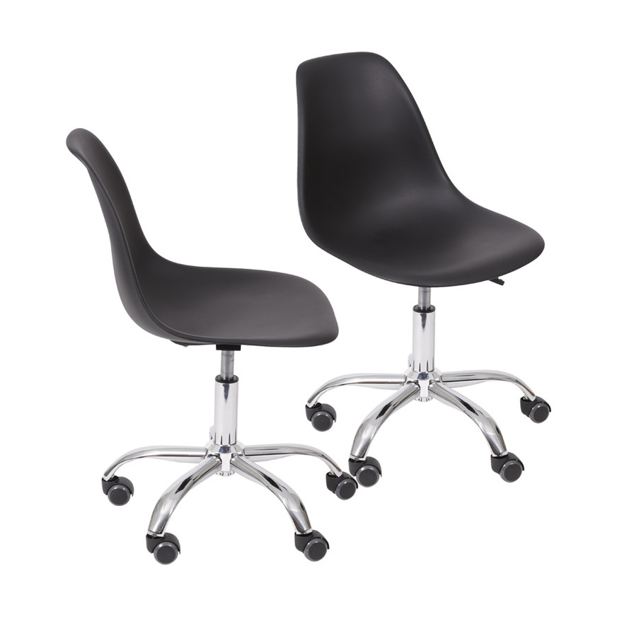 Kit 2 Cadeiras Charles Eames DKR base Rodízio Preta
