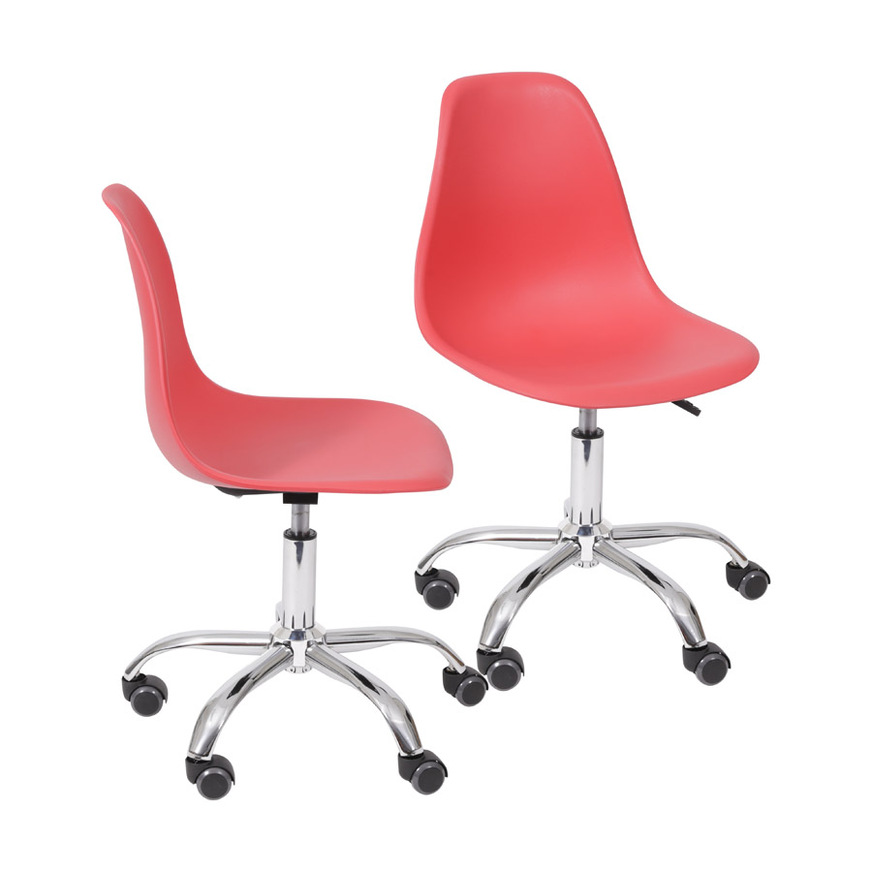 Kit 2 Cadeiras Charles Eames DKR base Rodízio Vermelha