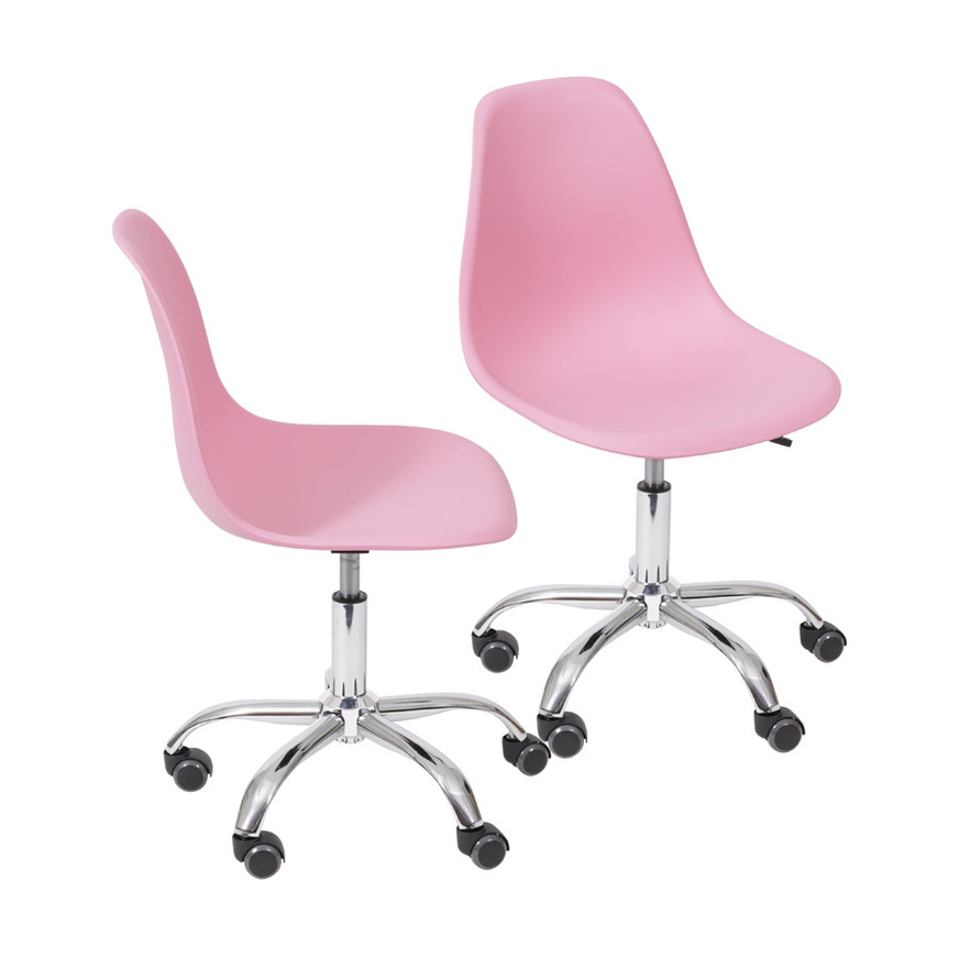 Kit 2 Cadeiras Charles Eames DKR base Rodízio Rosa
