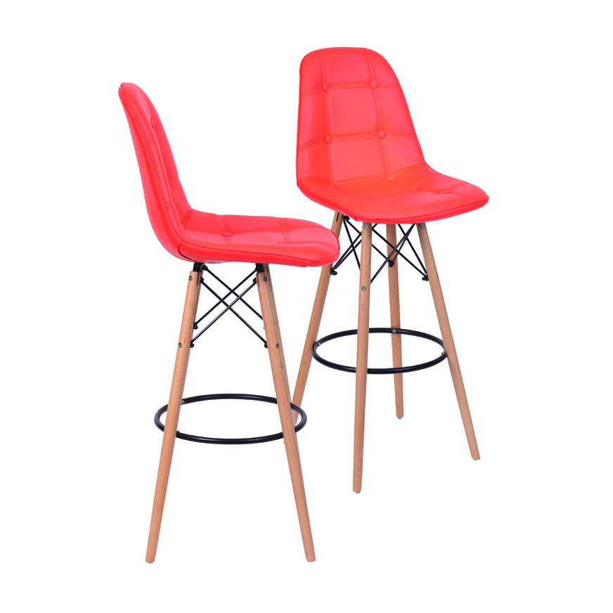 Kit 2 Banquetas Eames DKR Botone Vermelha