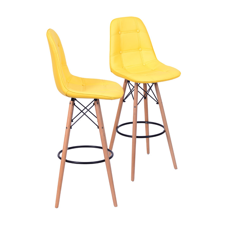 Kit 2 Banquetas Eames DKR Botone Amarela