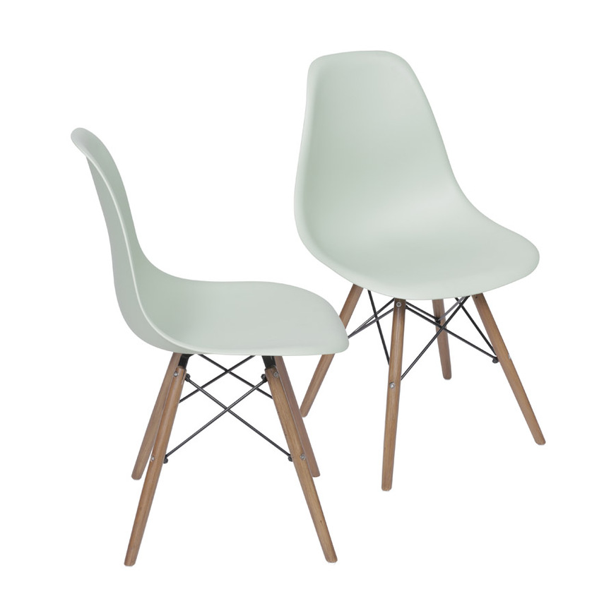 Kit 2 Cadeiras Charles Eames DKR base Madeira Verde Claro