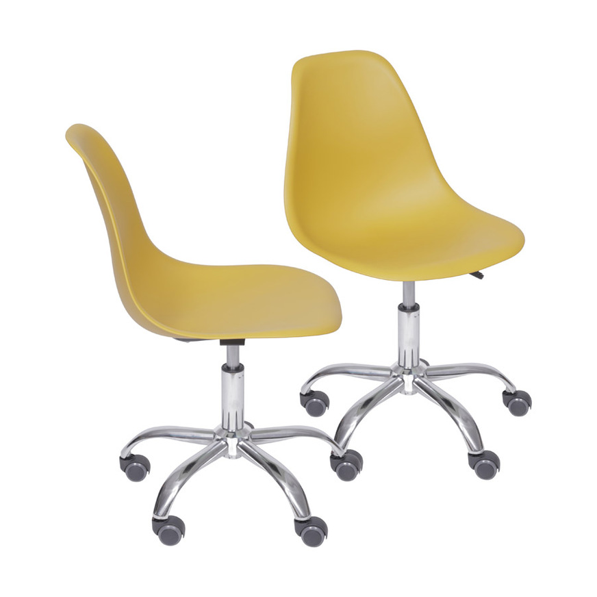 Kit 2 Cadeiras Charles Eames DKR base Rodízio Açafrão