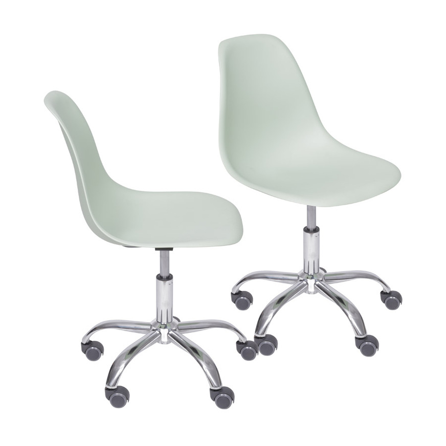 Kit 2 Cadeiras Charles Eames DKR base Rodízio Verde Claro
