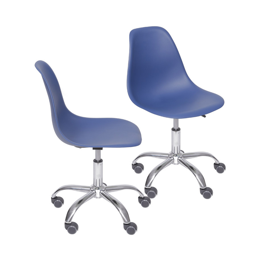 Kit 2 Cadeiras Charles Eames DKR base Rodízio Azul Marinho