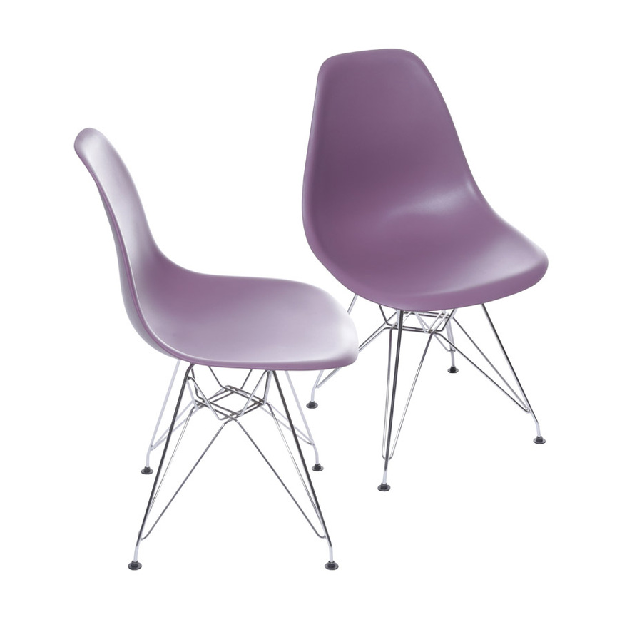Kit 2 Cadeiras Charles Eames DKR base Cromada Roxa